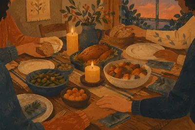 Family Dinner Gratitude by Candlelight