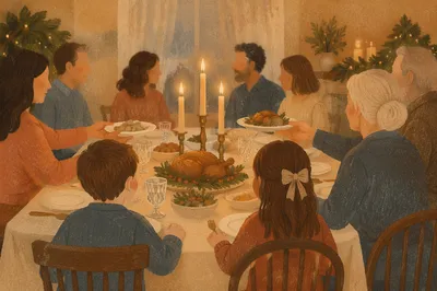 Family Dinner Gratitude by Candlelight