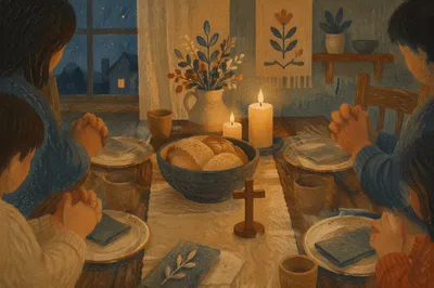 Candlelit Family Dinner Prayer at Twilight
