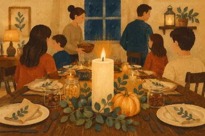 Candlelit Family Gratitude Dinner Table