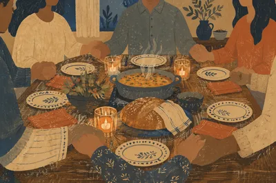 Candlelit Family Dinner of Grateful Hands