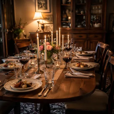 Candlelit Family Dinner of Quiet Gratitude