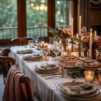 Candlelit Family Gratitude Dinner Table