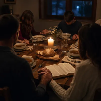 Candlelit Family Dinner Prayer and Gratitude