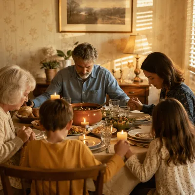 Family Dinner Gratitude in Candlelight