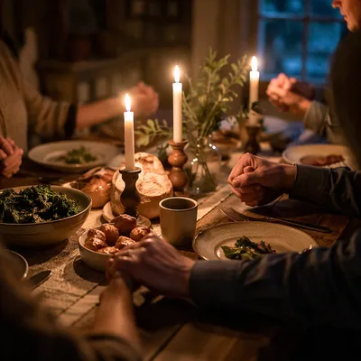 Family Dinner Prayer by Candlelight