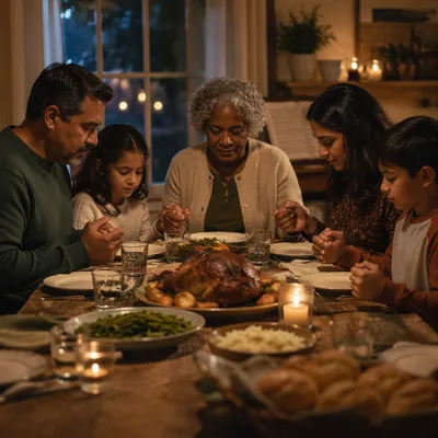 Family Dinner Prayer in Warm Candlelight