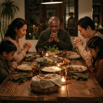 Multigenerational Family at Candlelit Dinner Table