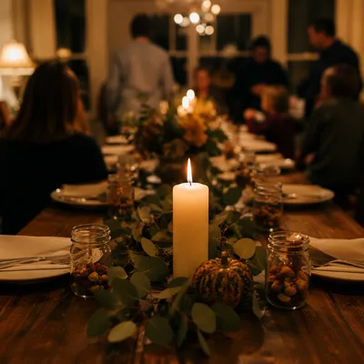 Candlelit Family Gratitude Dinner Table