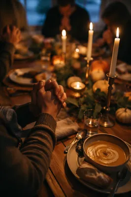 Family Dinner Prayer by Candlelight