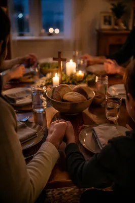 Candlelit Family Dinner Prayer at Twilight