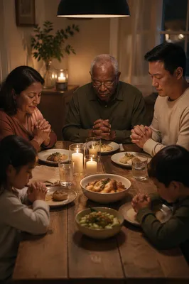 Multigenerational Family at Candlelit Dinner Table