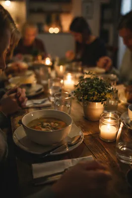 Grateful Family Dinner by Warm Candlelight