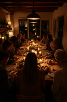 Candlelit Family Gratitude Dinner at Night