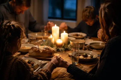 Family Prayer Dinner by Candlelight