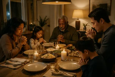 Multigenerational Family at Candlelit Dinner Table
