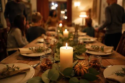 Candlelit Family Gratitude Dinner Table