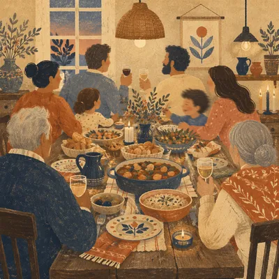 Joyful Multigenerational Family Dinner at Home