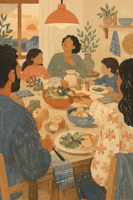 Joyful Family Dinner Table at Evening