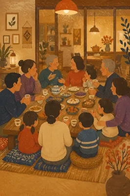 Warm Family Dinner Table Evening Gathering