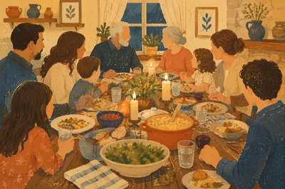 Joyful Multigenerational Family Dinner Table Gathering