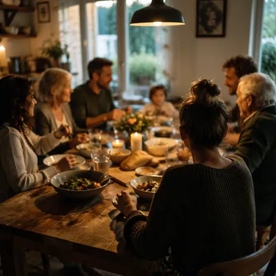 Multigenerational Family Laughing at Dinner Table