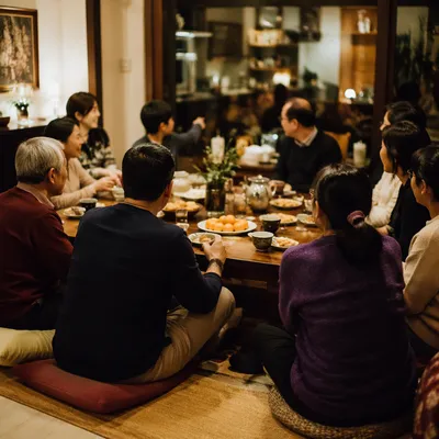 Multigenerational Family Laughing at Dinner Table