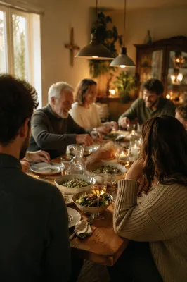 Multigenerational Family Laughing at Dinner Table