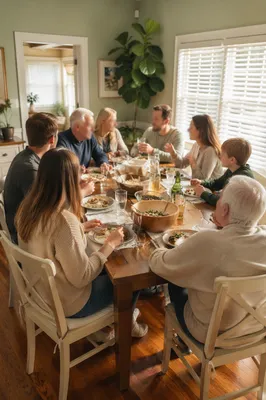 Multigenerational Family Laughing at Dinner Table