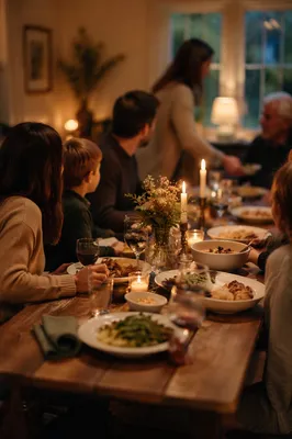Joyful Multigenerational Family Dinner in Warm Light