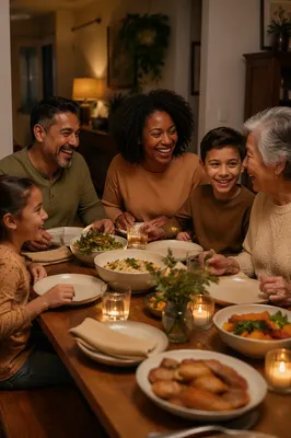 Multigenerational Family Laughing at Dinner Table