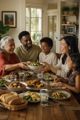 Multigenerational Family Laughing at Dinner Table