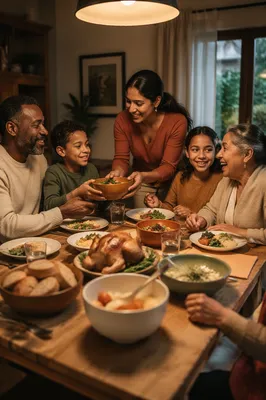 Multigenerational Family Laughing at Dinner Table