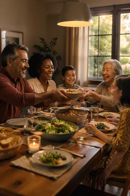 Multigenerational Family Laughing at Dinner Table