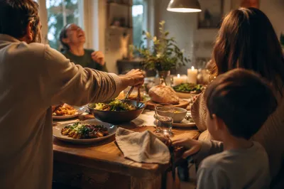 Joyful Family Dinner Table at Evening