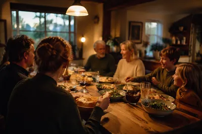 Multigenerational Family Laughing at Dinner Table