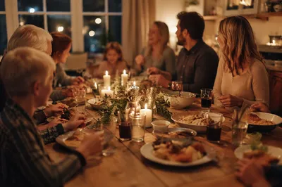 Joyful Family Dinner in Warm Candlelight