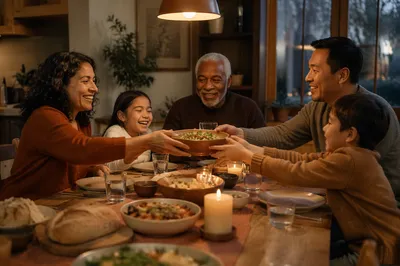 Multigenerational Family Laughing at Dinner Table