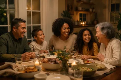 Multigenerational Family Laughing at Dinner Table