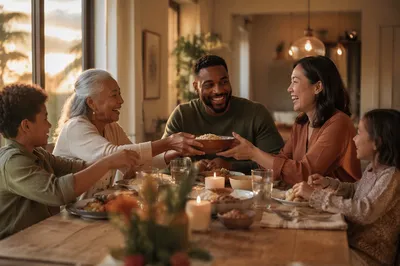 Multigenerational Family Laughing at Dinner Table