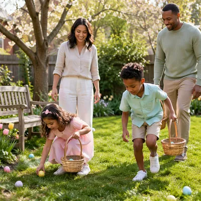 Family Easter Egg Hunt in Backyard