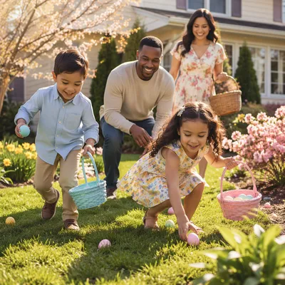 Family Easter Egg Hunt in Backyard