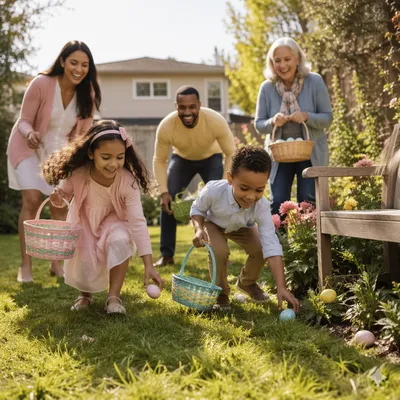 Family Easter Egg Hunt in Backyard