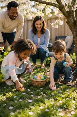 Family Easter Egg Hunt in Backyard