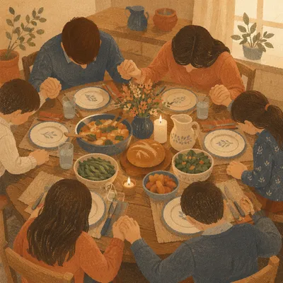 Family Grace Prayer at Dinner Table