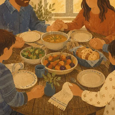 Family Grace Prayer Around Dinner Table