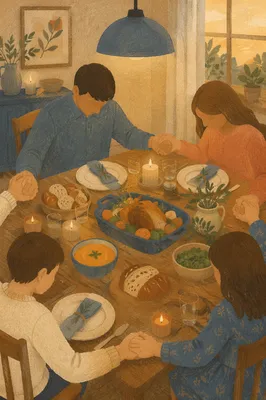 Family Grace Prayer at Dinner Table
