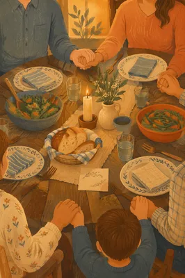 Family Grace Prayer at Dinner Table