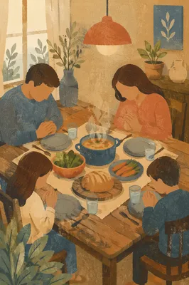 Family Grace Prayer at Dinner Table