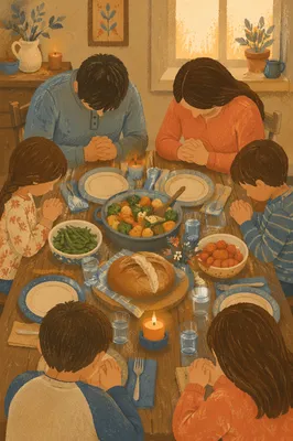 Family Grace Prayer at Dinner Table